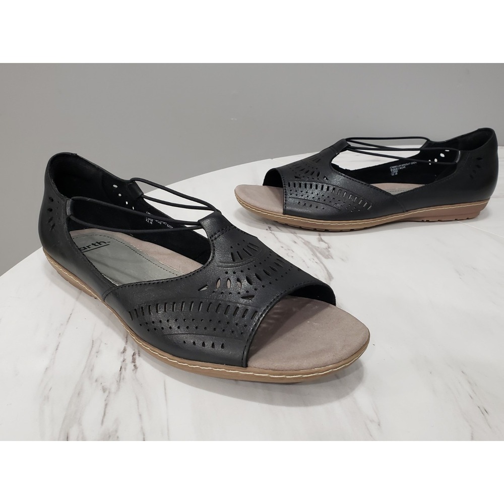 NEW NO BOX 10 WIDE EARTH Shoes Sandal Camellia Nauset Black Leather FLATS boho